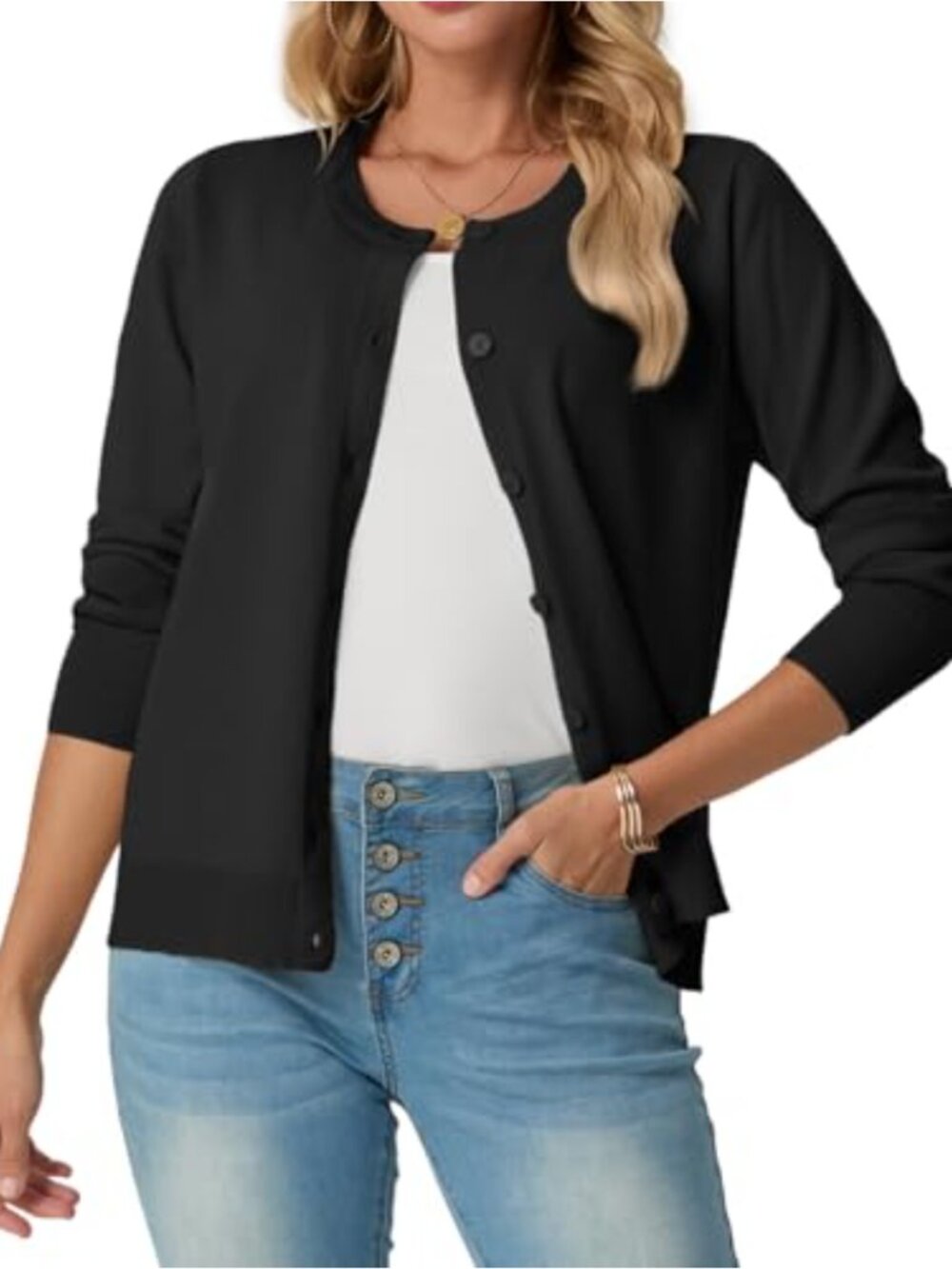 Women's Cardigan Crew Neck Long Sleeve Open Front Button Down Knit Sweater